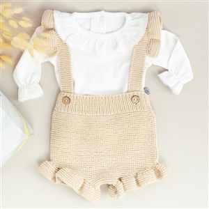 Mayys Baby Kız Bebek Tığ İşi Fırfır Yaka Body ve Fırfırlı Triko Salopet