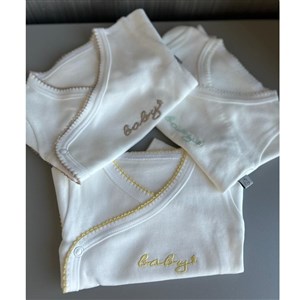 Mayys Baby Organik Unisex Bebek Uzun Kollu Zarf Zıbın 3'lü Set Bej