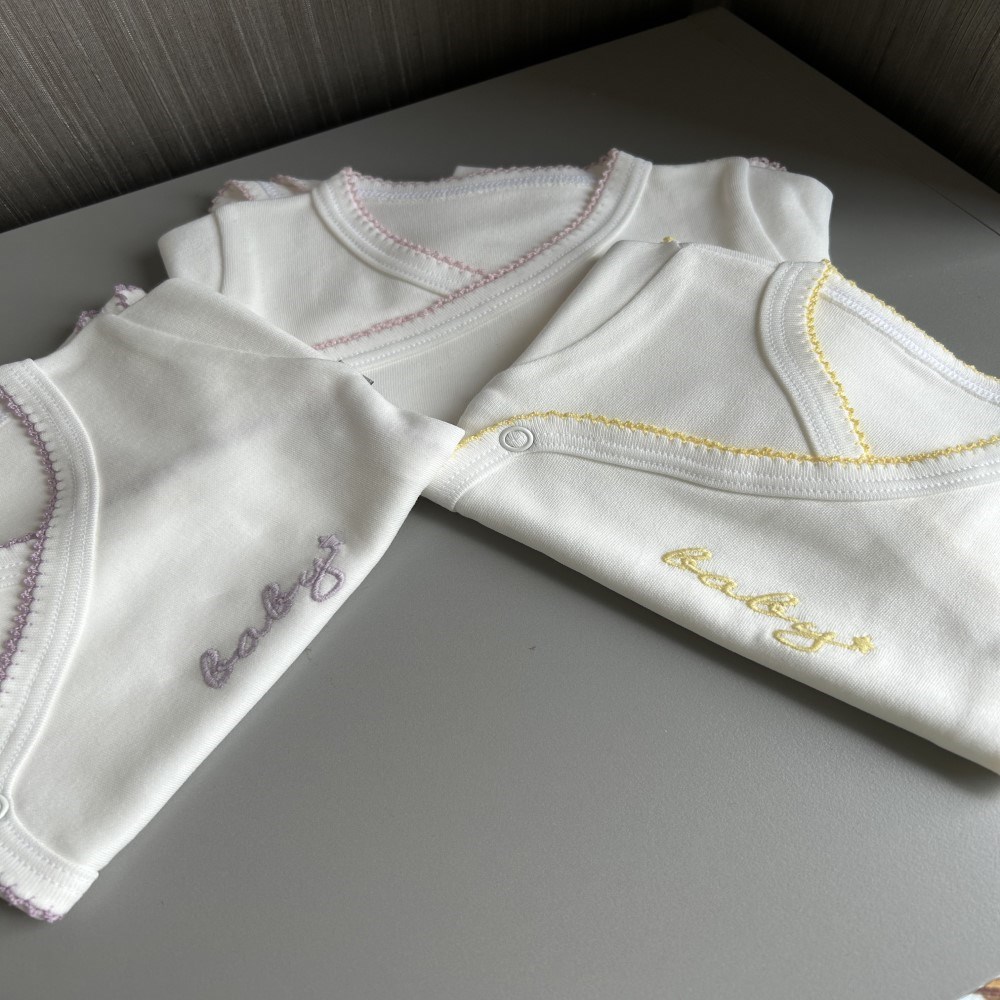 Mayys Baby Organik Kız Bebek Uzun Kollu Zarf Zıbın 3'lü Set Beyaz