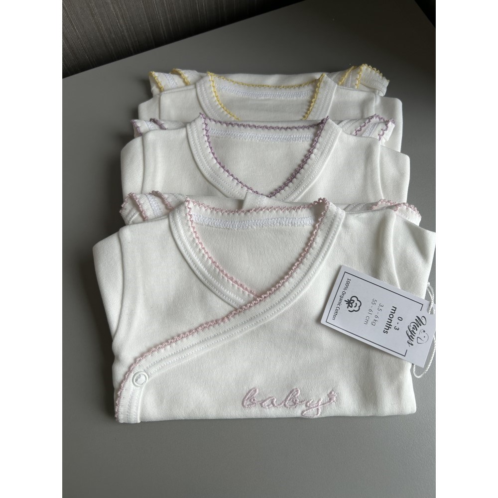 Mayys Baby Organik Kız Bebek Uzun Kollu Zarf Zıbın 3'lü Set Beyaz