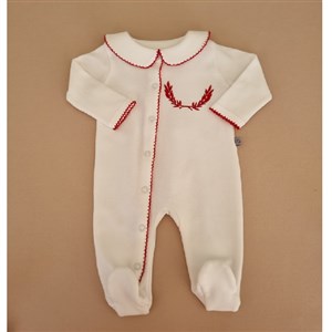 Mayys Baby Organik Çelenk Nakışlı Bebe Yaka Çıtçıtlı Tulum