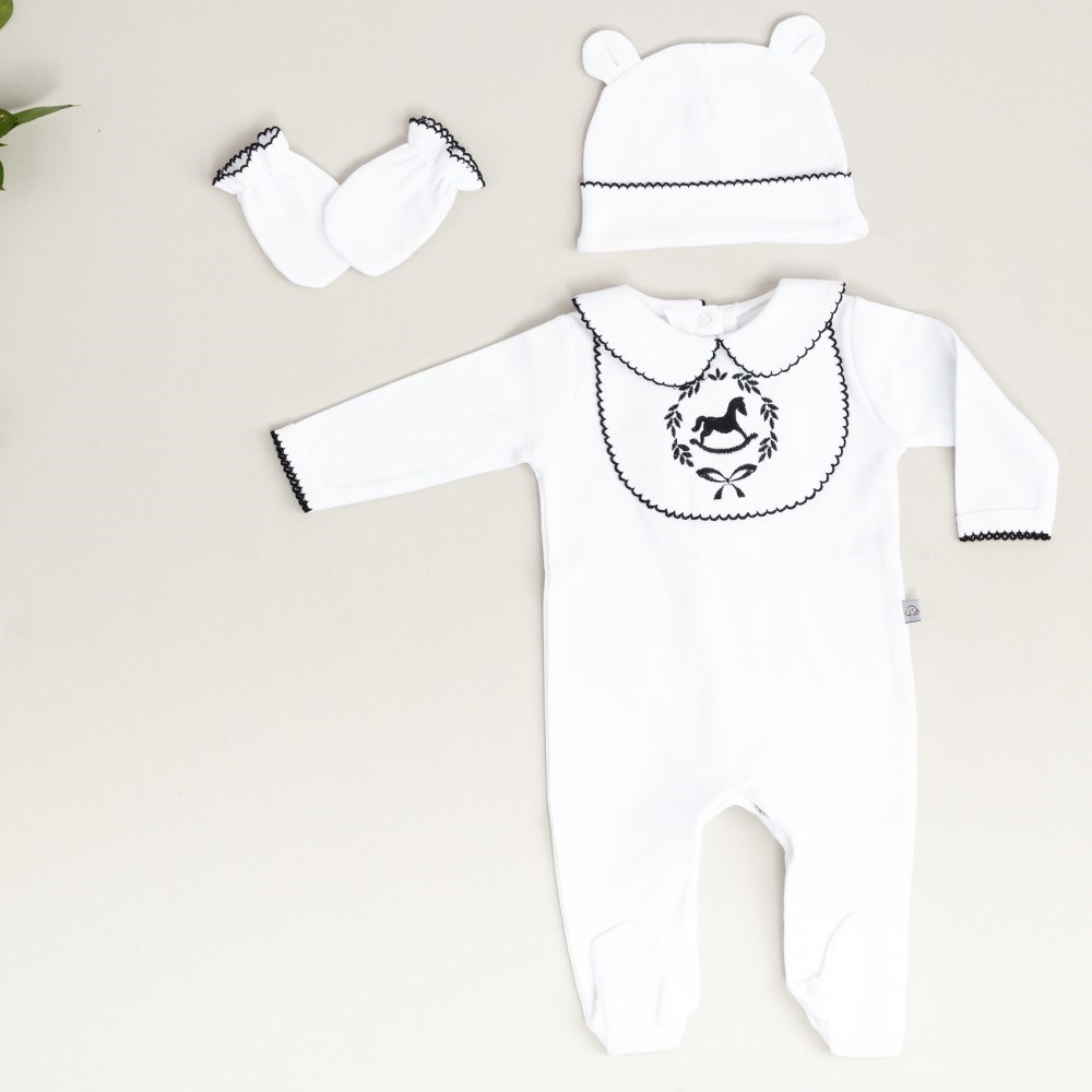 Mayys Baby Bebek Royal Çelenk ve At Nakışlı 6'lı Hastane Çıkış Seti Siyah