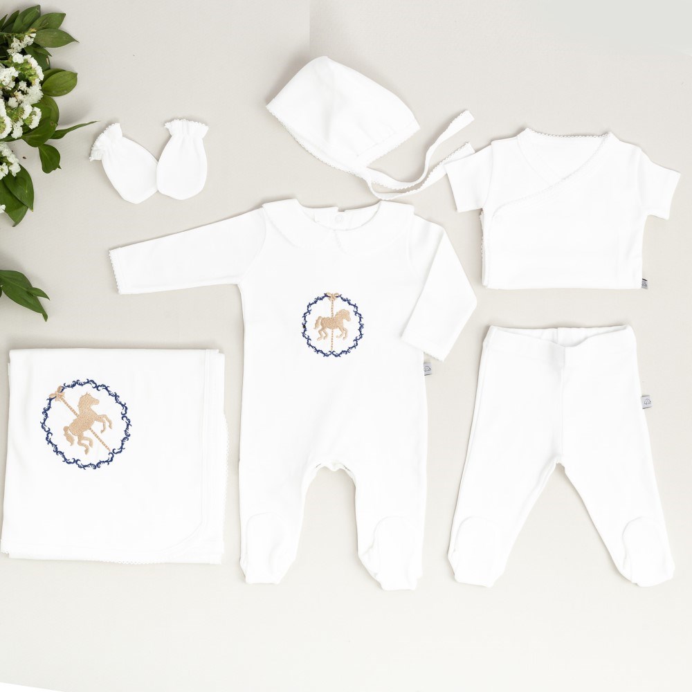 Mayys Baby Bebek Royal Atlı Karınca Nakışlı 7'li Hastane Çıkış Seti Koyu Mavi