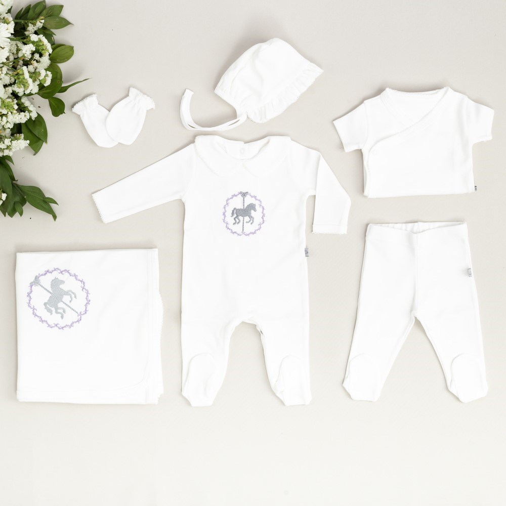 Mayys Baby Bebek Royal Atlı Karınca Nakışlı 7'li Hastane Çıkış Seti Mor