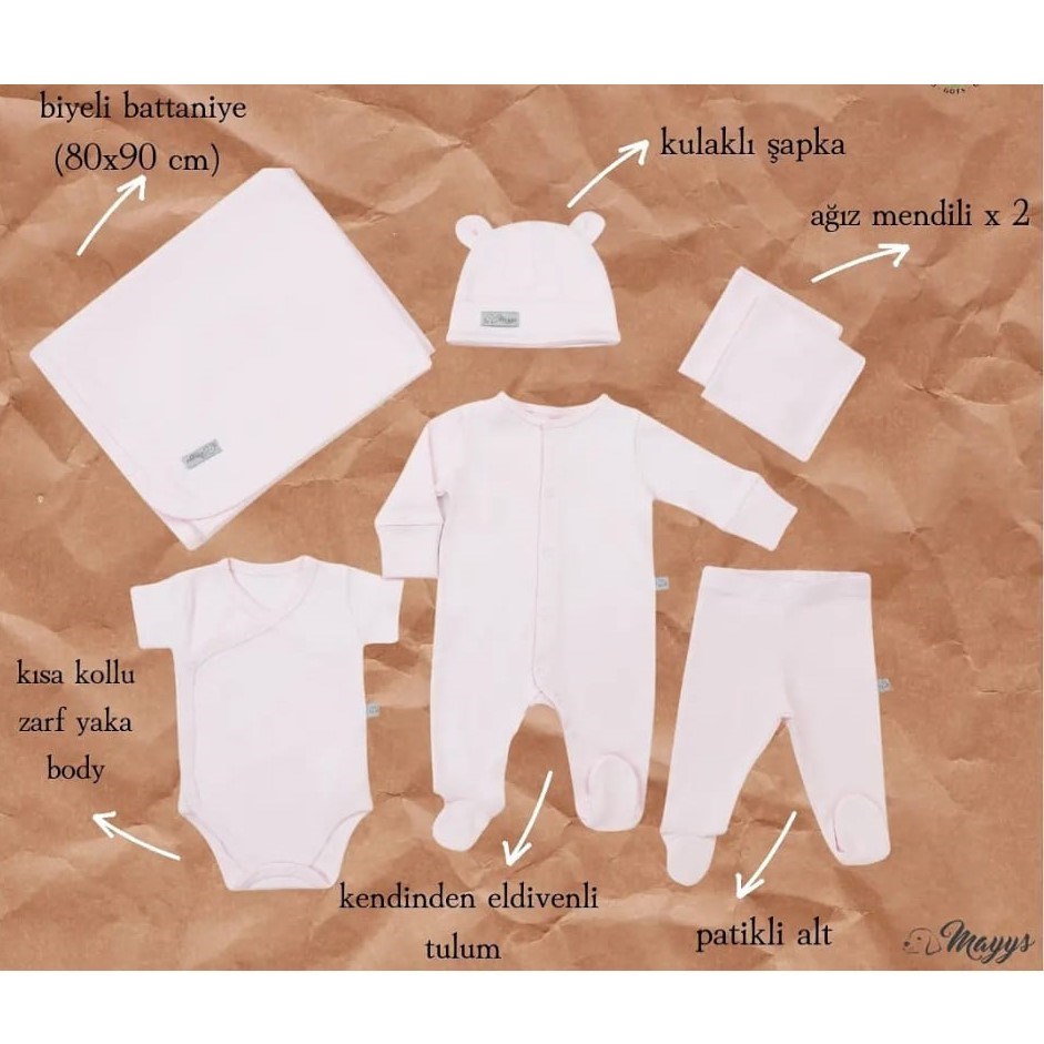 Mayys Baby Organik 7'li Hastane Çıkış Seti Pembe