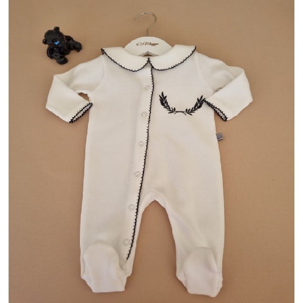 Mayys Baby Organik Çelenk Nakışlı Bebe Yaka Çıtçıtlı Tulum Siyah