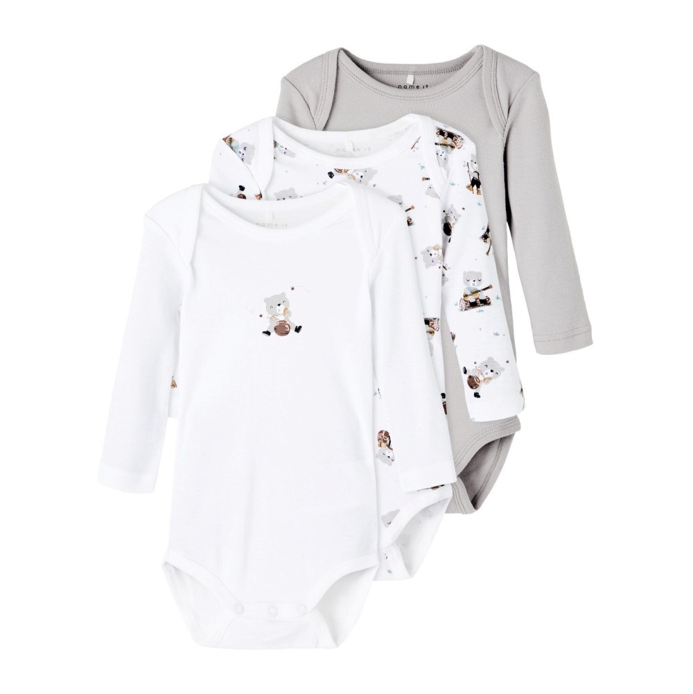 Name It Erkek Bebek Organik Uzun Kol Body 3'lü Set Gri