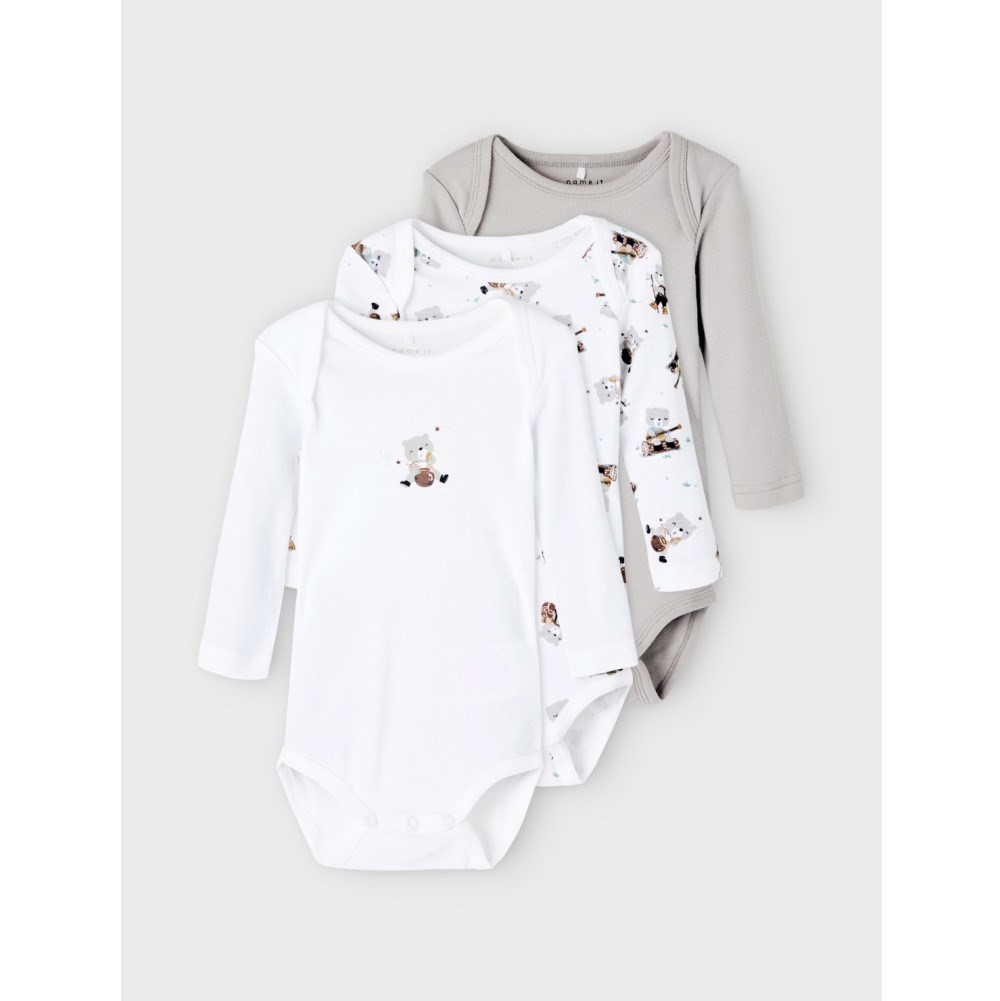 Name It Erkek Bebek Organik Uzun Kol Body 3'lü Set Gri