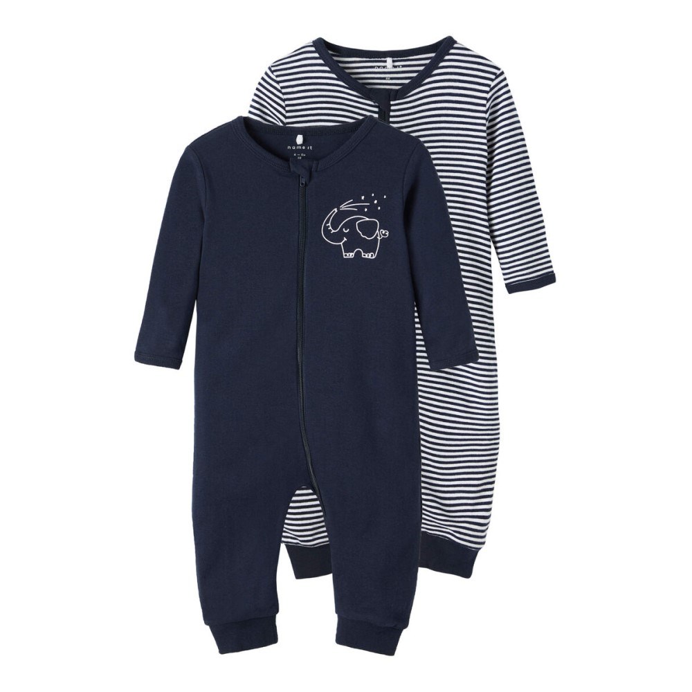 Name It Bebek Organik Penye Patiksiz Tulum 2'li Set Koyu Mavi