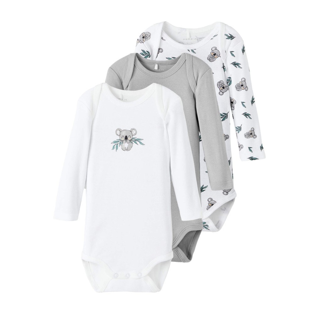 Name It Erkek Bebek Organik Uzun Kol Body 3'lü Set Gri