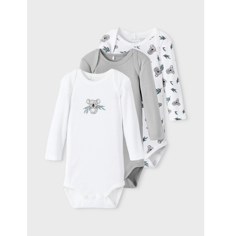 Name It Erkek Bebek Organik Uzun Kol Body 3'lü Set Gri