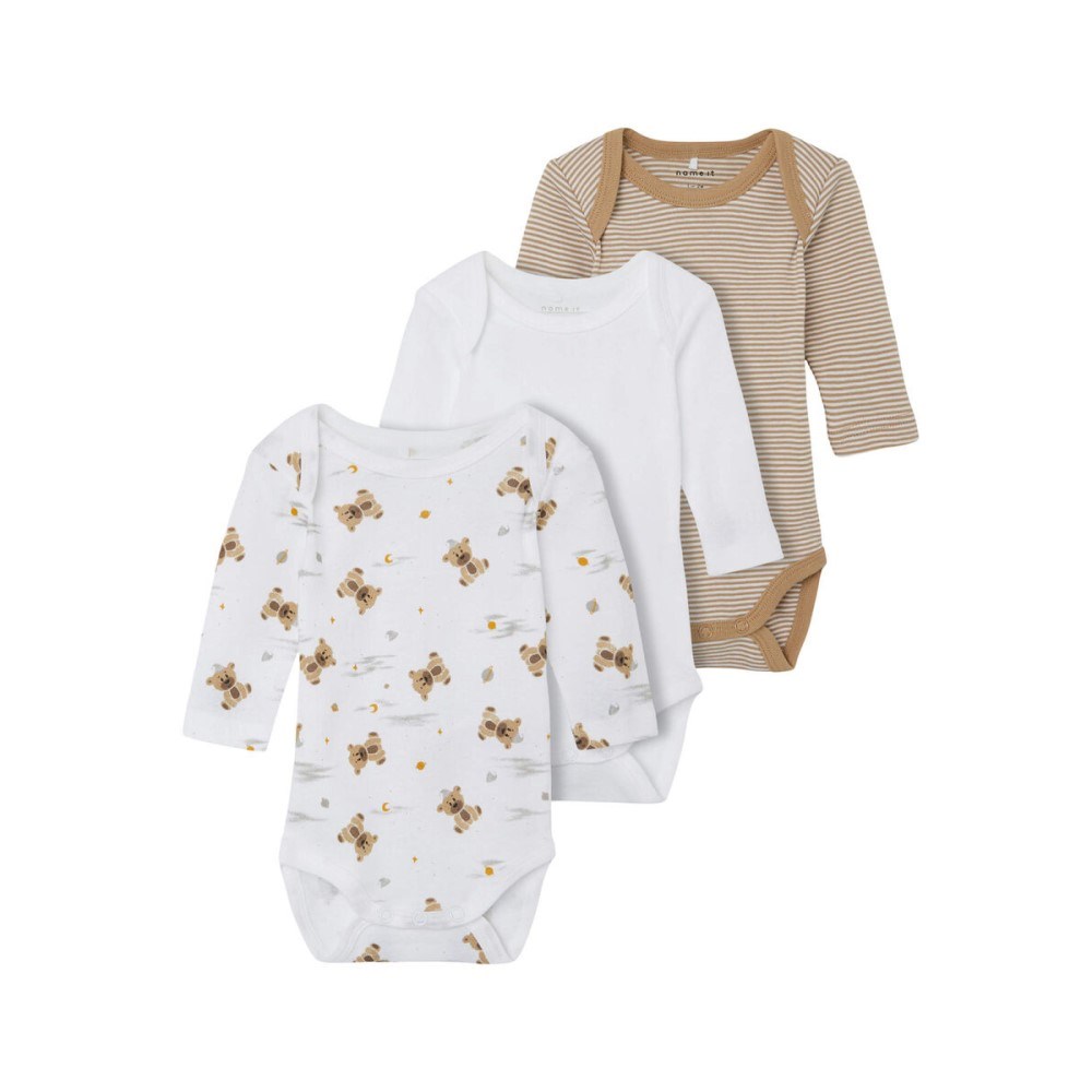 Name It Erkek Bebek Organik Uzun Kol Body 3'lü Set Krem