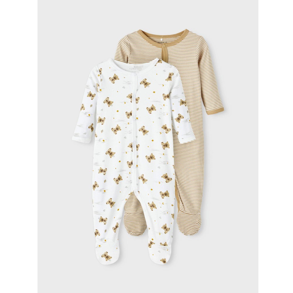 Name It Erkek Bebek Organik Penye Patikli Tulum 2'li Set Krem
