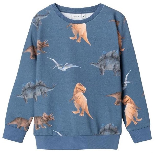 Name It Kışlık Erkek Çocuk Organik Sweat-shirt Dinozor Koyu Mavi