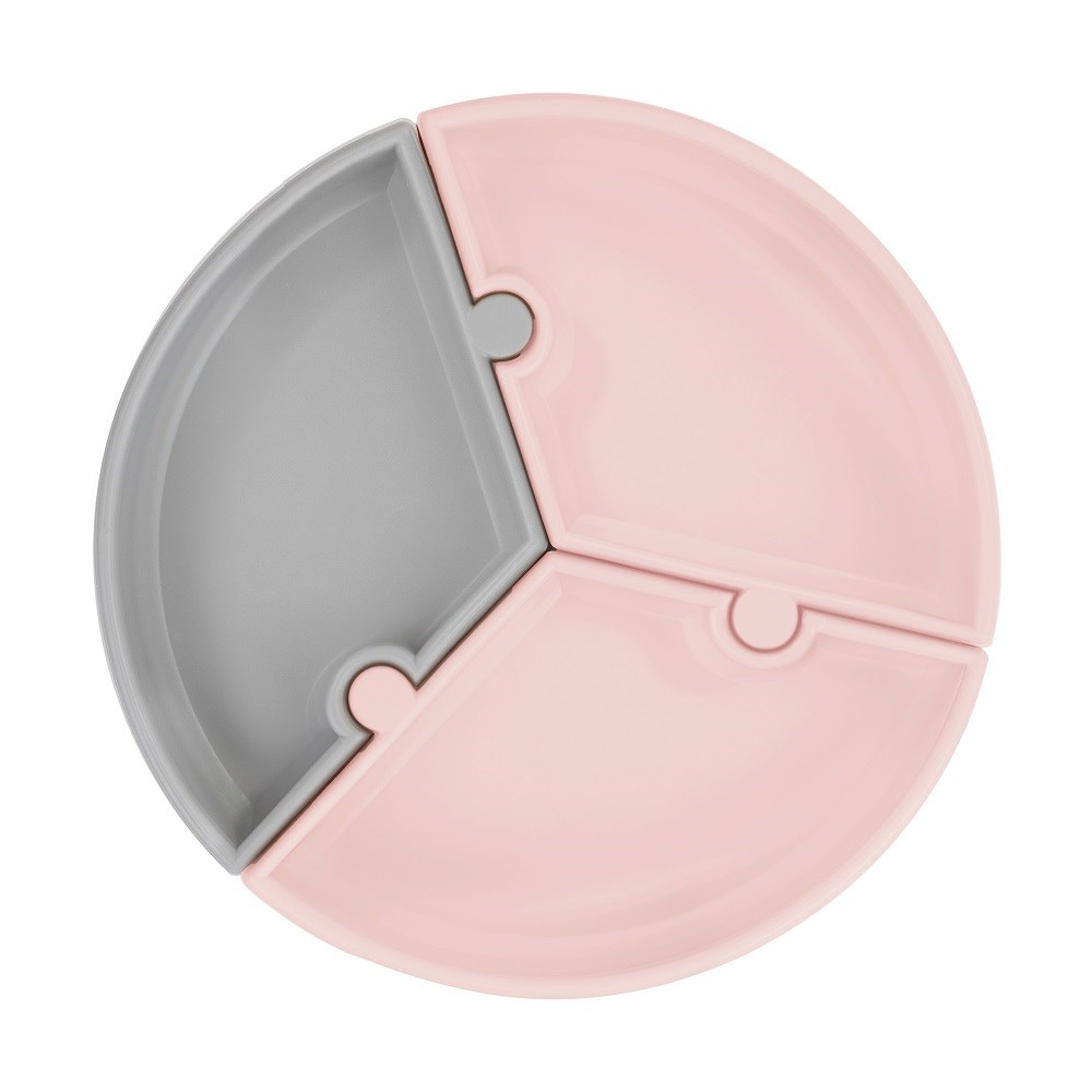 OiOi Puzzle Vakumlu Tabak 6 Ay + Pembe/Gri 
