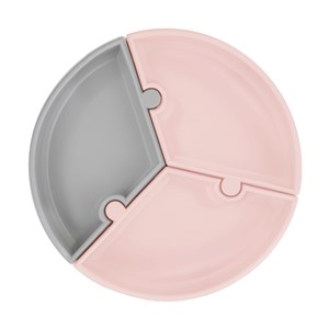OiOi Puzzle Vakumlu Tabak 6 Ay + Pembe/Gri