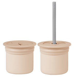 OiOi Ham Hüp Silikon Pipetli Bardak Seti 6 Ay+ Bubble Beige - Powder Grey