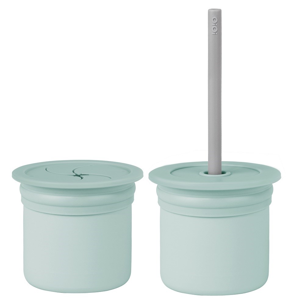 OiOi Ham Hüp Silikon Pipetli Bardak Seti 6 Ay+ River Green - Powder Grey 