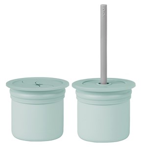 OiOi Ham Hüp Silikon Pipetli Bardak Seti 6 Ay+ River Green - Powder Grey