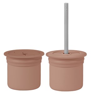 OiOi Ham Hüp Silikon Pipetli Bardak Seti 6 Ay+ Woody Brown - Powder Grey