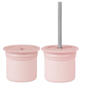 OiOi Ham Hüp Silikon Pipetli Bardak Seti 6 Ay+  Pinky Pink - Powder Grey