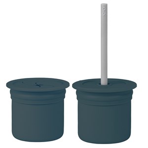 OiOi Ham Hüp Silikon Pipetli Bardak Seti 6 Ay+ Deep Blue - Powder Grey