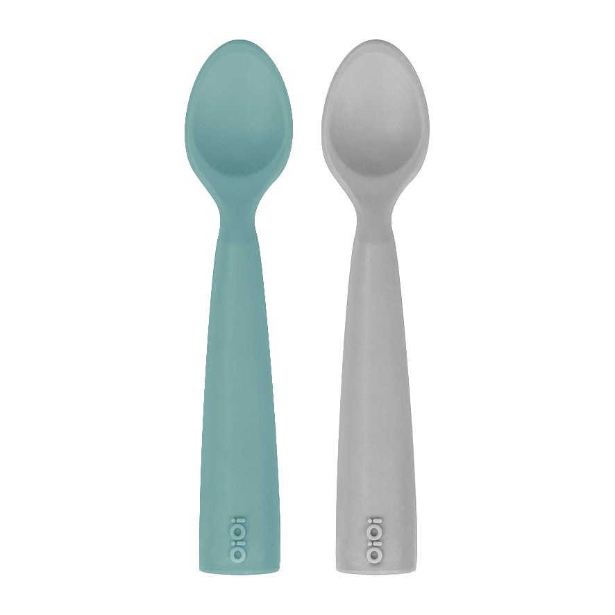 OiOi Silikon Mama Kaşığı Nam Nam 2'li Aqua Green / Powder Grey 