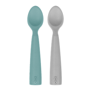 OiOi Silikon Mama Kaşığı Nam Nam 2'li Aqua Green/ Powder Grey