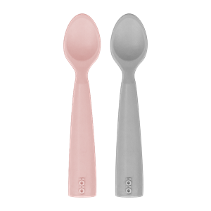 OiOi Silikon Mama Kaşığı Nam Nam 2'li Pinky Pink/ Powder Grey