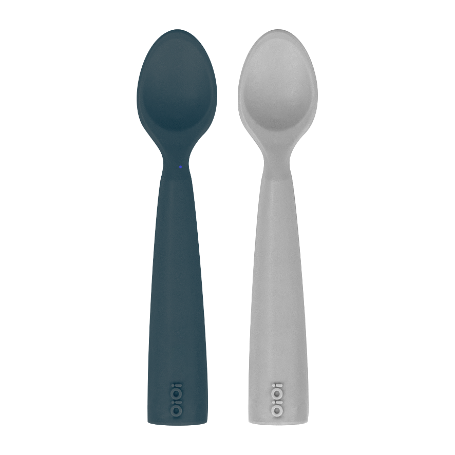 OiOi Silikon Mama Kaşığı Nam Nam 2'li  Deep Blue / Powder Grey 