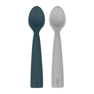 OiOi Silikon Mama Kaşığı Nam Nam 2'li Deep Blue/ Powder Grey