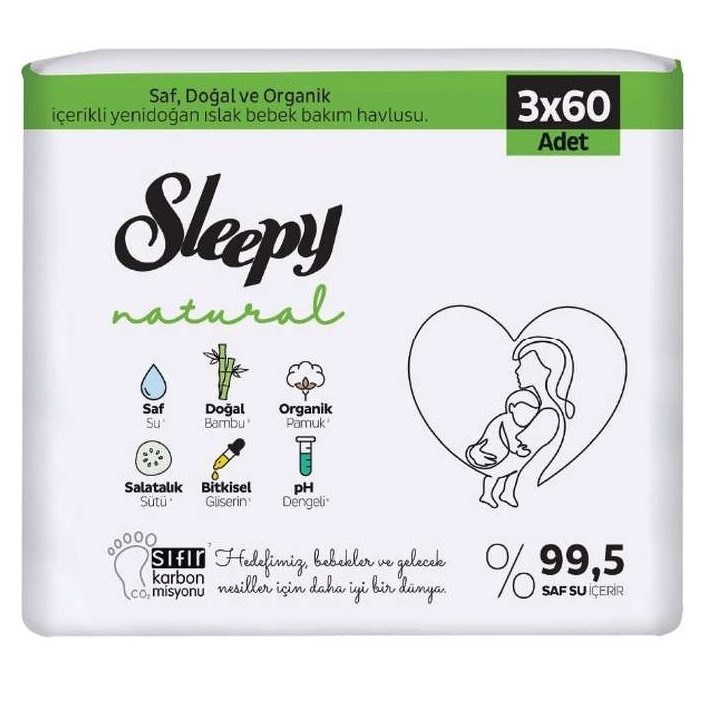 Sleepy Natural Yenidoğan Islak Bebek Bakım Havlusu 3x60 