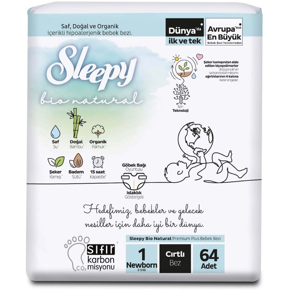 Sleepy Bio Natural No:1 Yenidoğan Bebek Bezi 64 Adet 