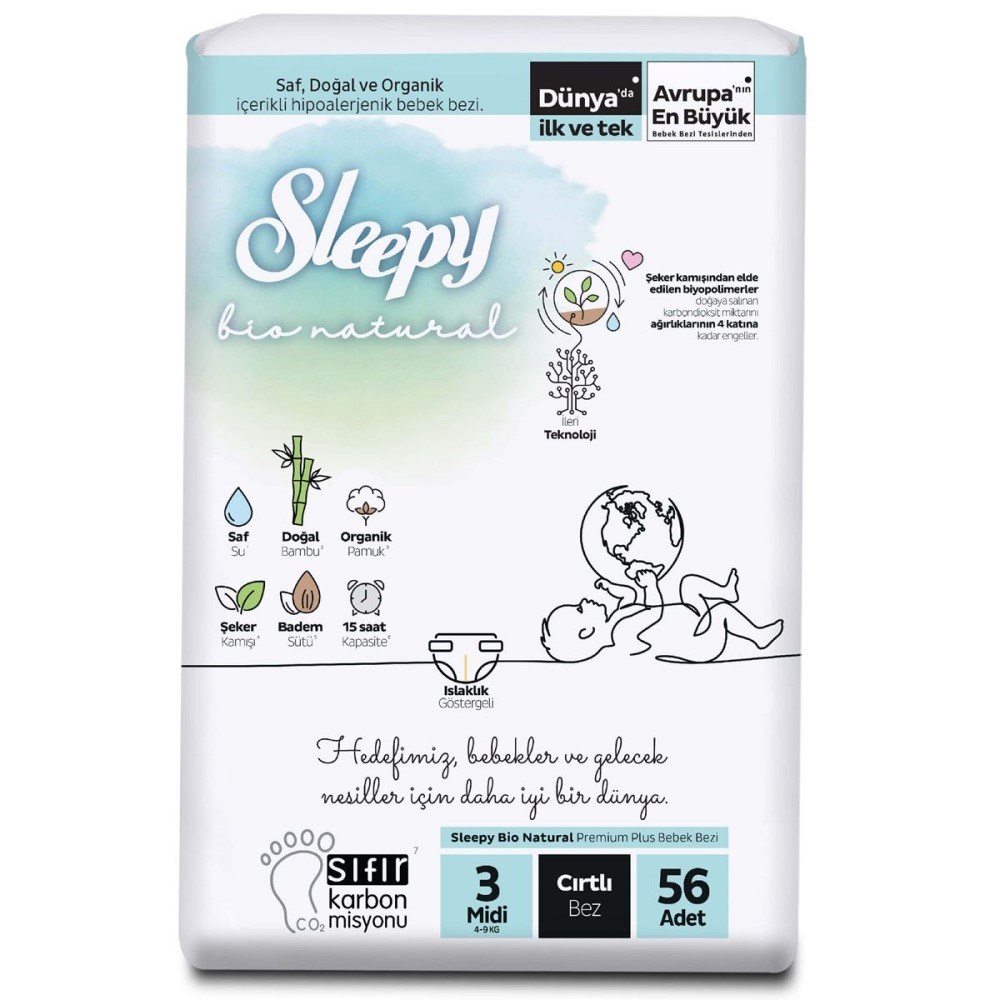 Sleepy Bio Natural No:3 Midi Bebek Bezi 56 Adet 