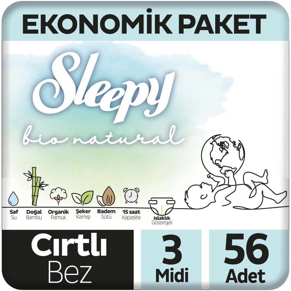 Sleepy Bio Natural No:3 Midi Bebek Bezi 56 Adet 