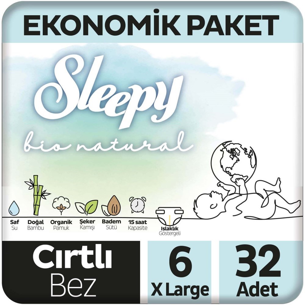 Sleepy Bio Natural No:6 XL 2'li Bebek Bezi 32 Adet