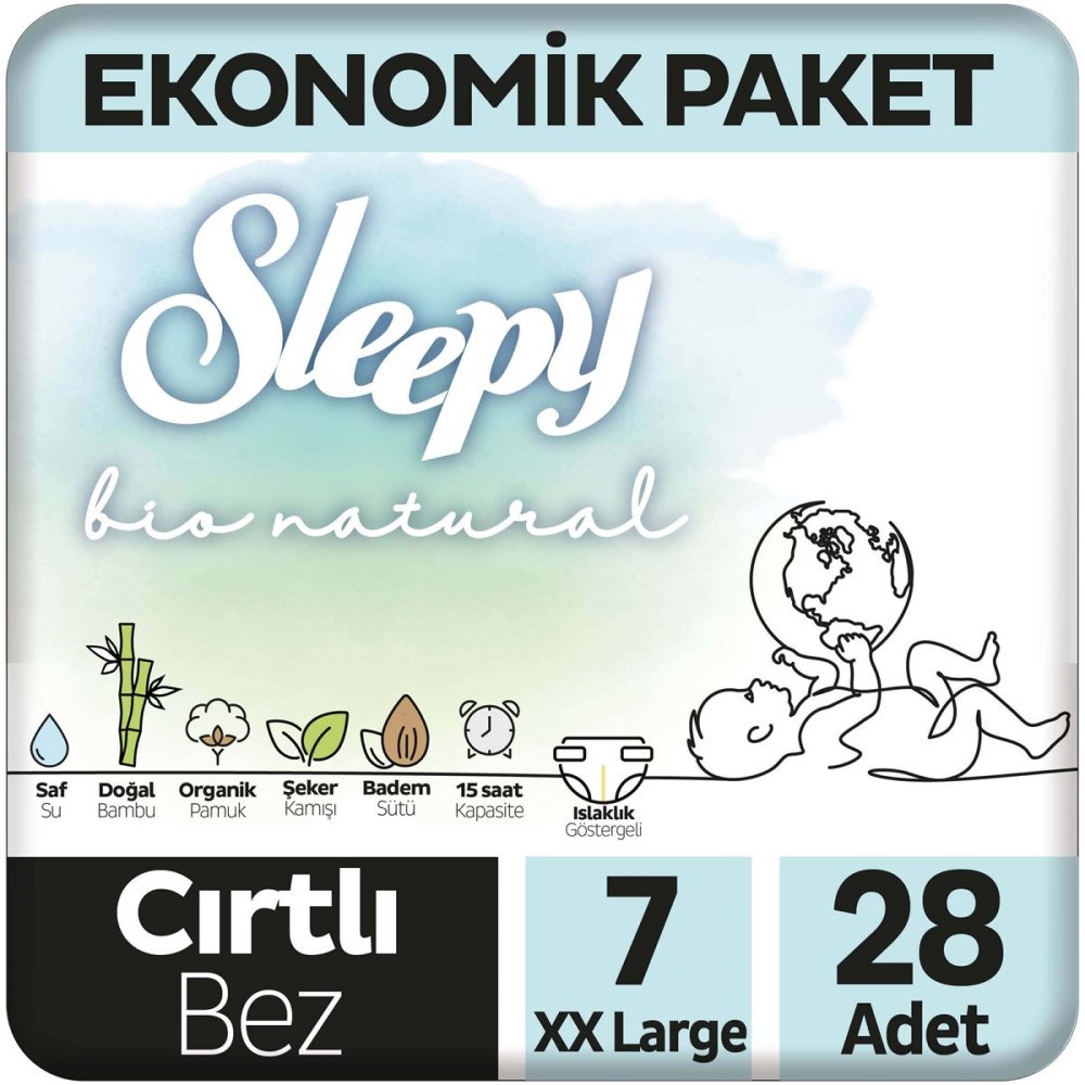 Sleepy Bio Natural No:7 XXL 2'li Bebek Bezi 28 Adet