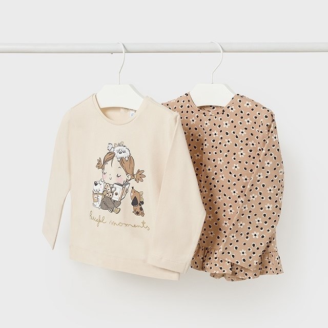 Mayoral Kışlık Kız Bebek Uzun Kol T-shirt 2'li Set Krem