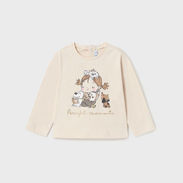 Mayoral Kışlık Kız Bebek Uzun Kol T-shirt 2'li Set Krem