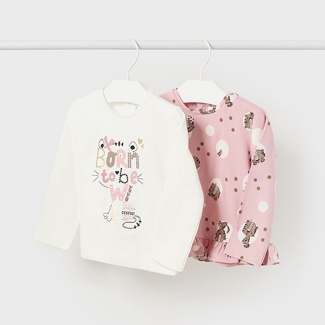 Mayoral Kışlık Kız Bebek Uzun Kol T-shirt 2'li Set Pembe
