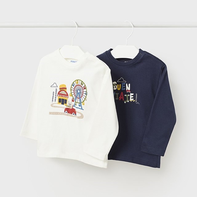 Mayoral Kışlık Erkek Bebek Uzun Kol T-shirt 2'li Set Beyaz