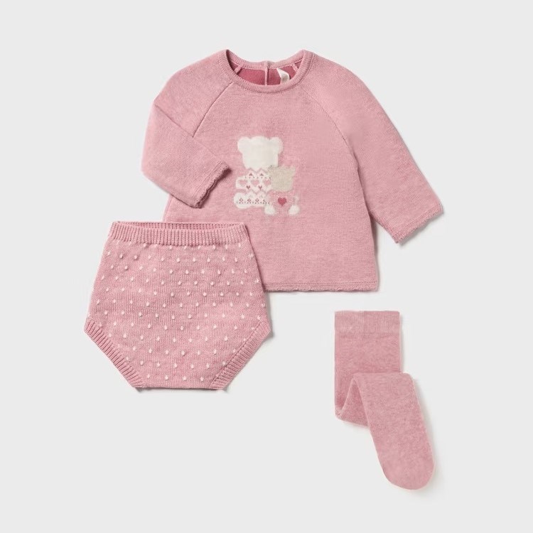 Mayoral Kışlık Kız Bebek Kazak Şort Külotlu Çorap Set Pembe