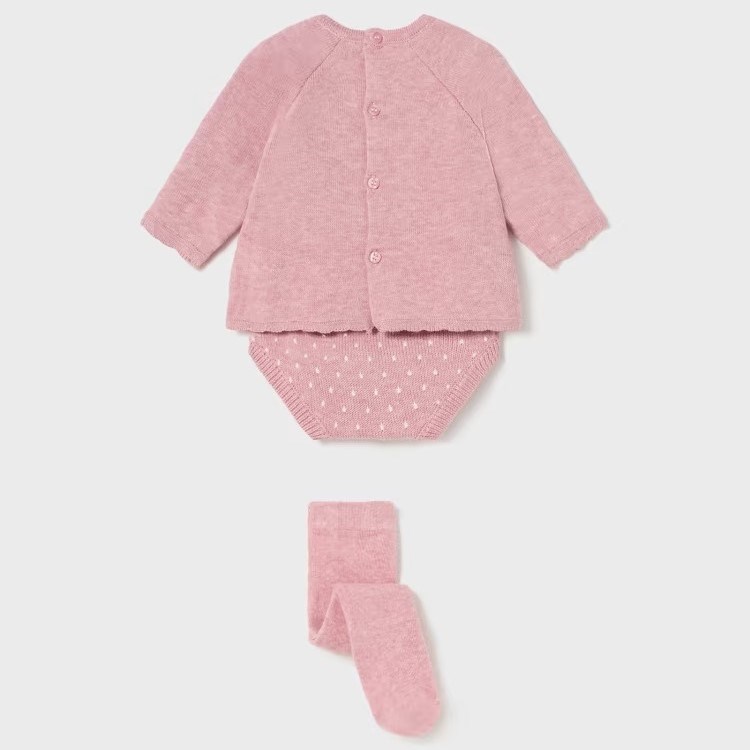 Mayoral Kışlık Kız Bebek Kazak Şort Külotlu Çorap Set Pembe