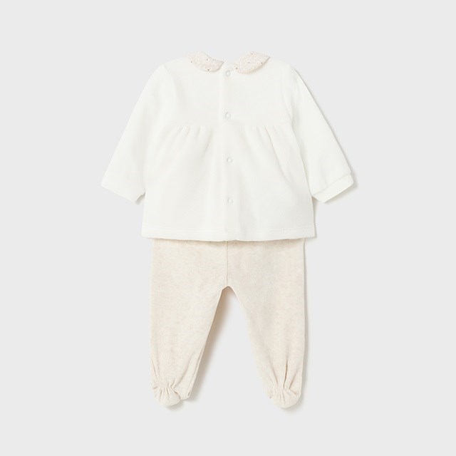 Mayoral Kışlık Kız Bebek Kadife Bluz Patikli Pantolon Set Beyaz