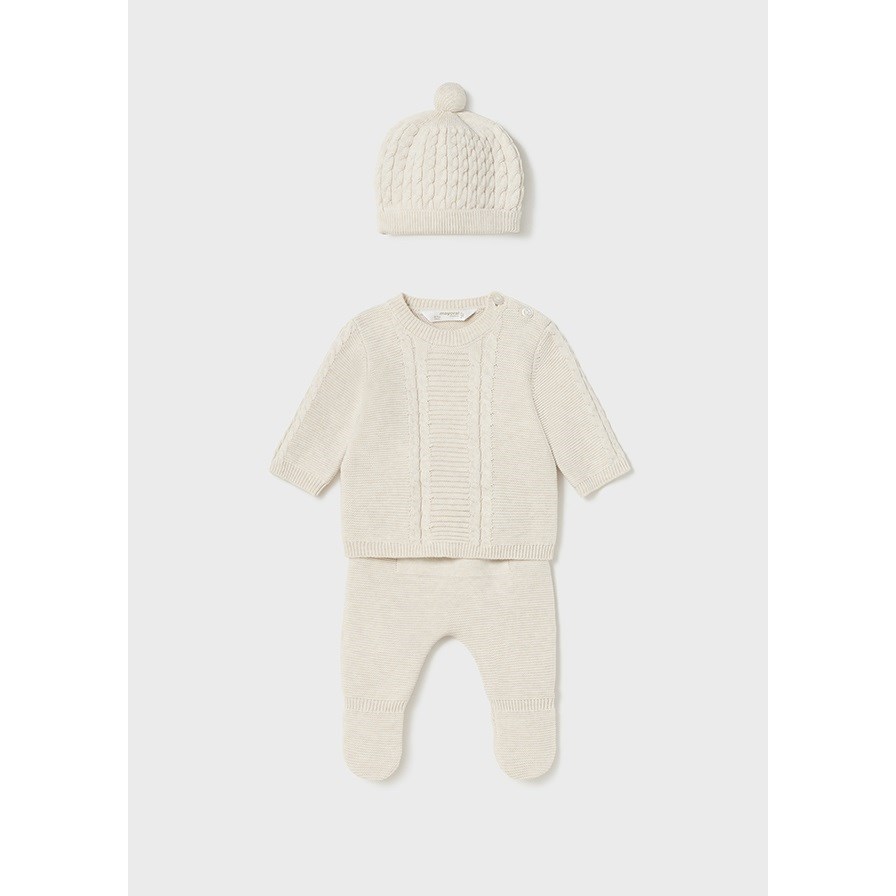 Mayoral Kışlık Erkek Bebek Örme Bluz Patikli Pantolon 3'lü Set Beyaz