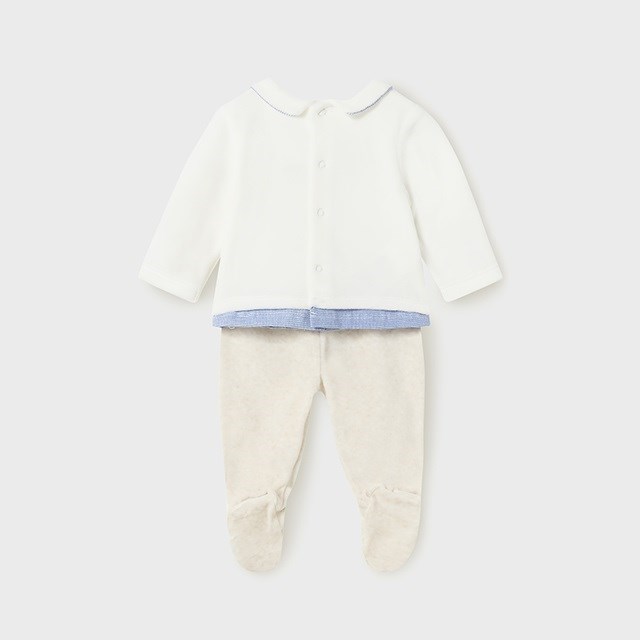 Mayoral Kışlık Erkek Bebek Kadife Bluz Patikli Pantolon Set Beyaz