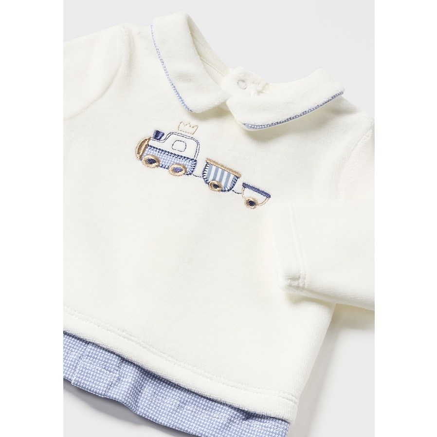 Mayoral Kışlık Erkek Bebek Kadife Bluz Patikli Pantolon Set Beyaz