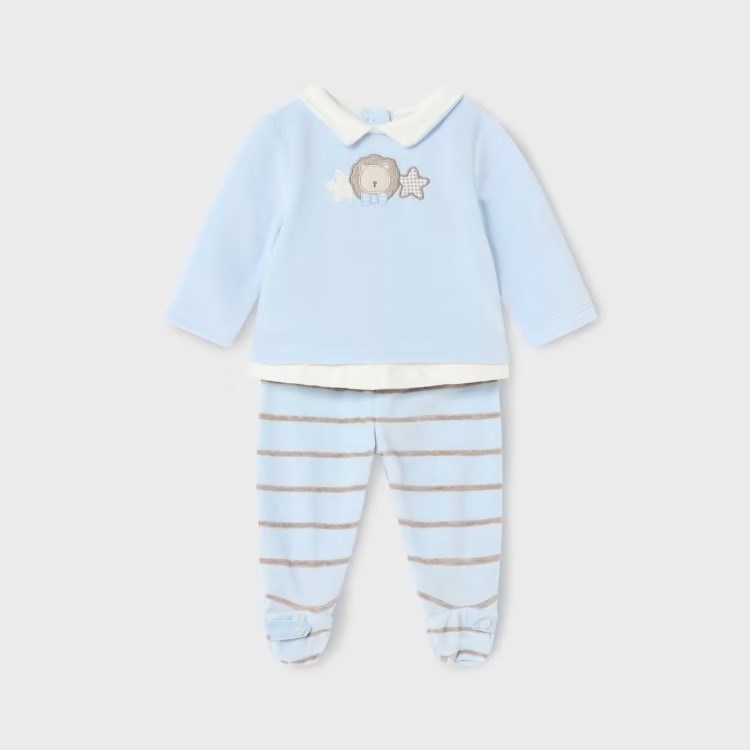 Mayoral Kışlık Erkek Bebek Kadife Bluz Patikli Pantolon Set Mavi