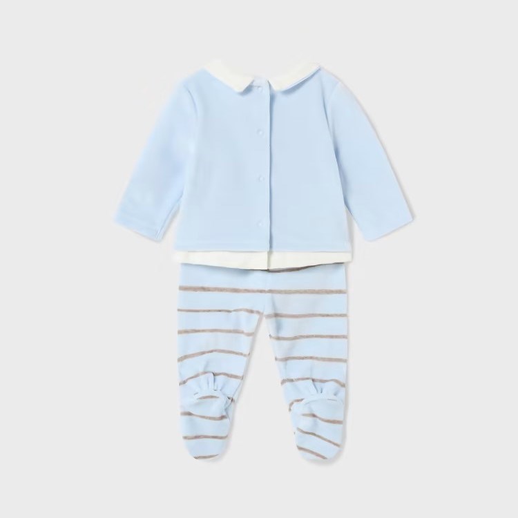 Mayoral Kışlık Erkek Bebek Kadife Bluz Patikli Pantolon Set Mavi