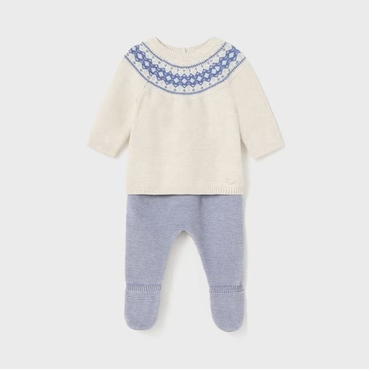Mayoral Kışlık Erkek Bebek Örme Bluz Patikli Pantolon Set Mavi